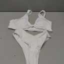 geluboao Bikini Set for Women Solid V Neck Knot Front Push Up High Leg Thong Two Piece Swimsuit (Large, White)