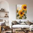 Sunflower Canvas Wall Art, 2D No Texture Sunflower Painting Poster, Yellow Flower Wall Decor, Simple Flower Picture for Wall Living Room Bathroom Bedroom Home Decoration 24*36 in ( Stretched Canvas on A Wooden Frame)
