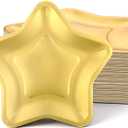 120 Pcs Gold Star Shaped Paper Plates, 9.5 Inch Disposable Pentagram Party Plates for Birthday Wedding Graduation Christmas, Decorative Dinnerware