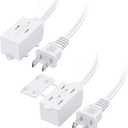 [ETL Listed] Cable Matters 2-Pack 16 AWG 2 Prong Extension Cord 6 ft, 13A 3-Outlet Extension Cords with Tamper Guard, 13 Amp, 1625 Watts, White