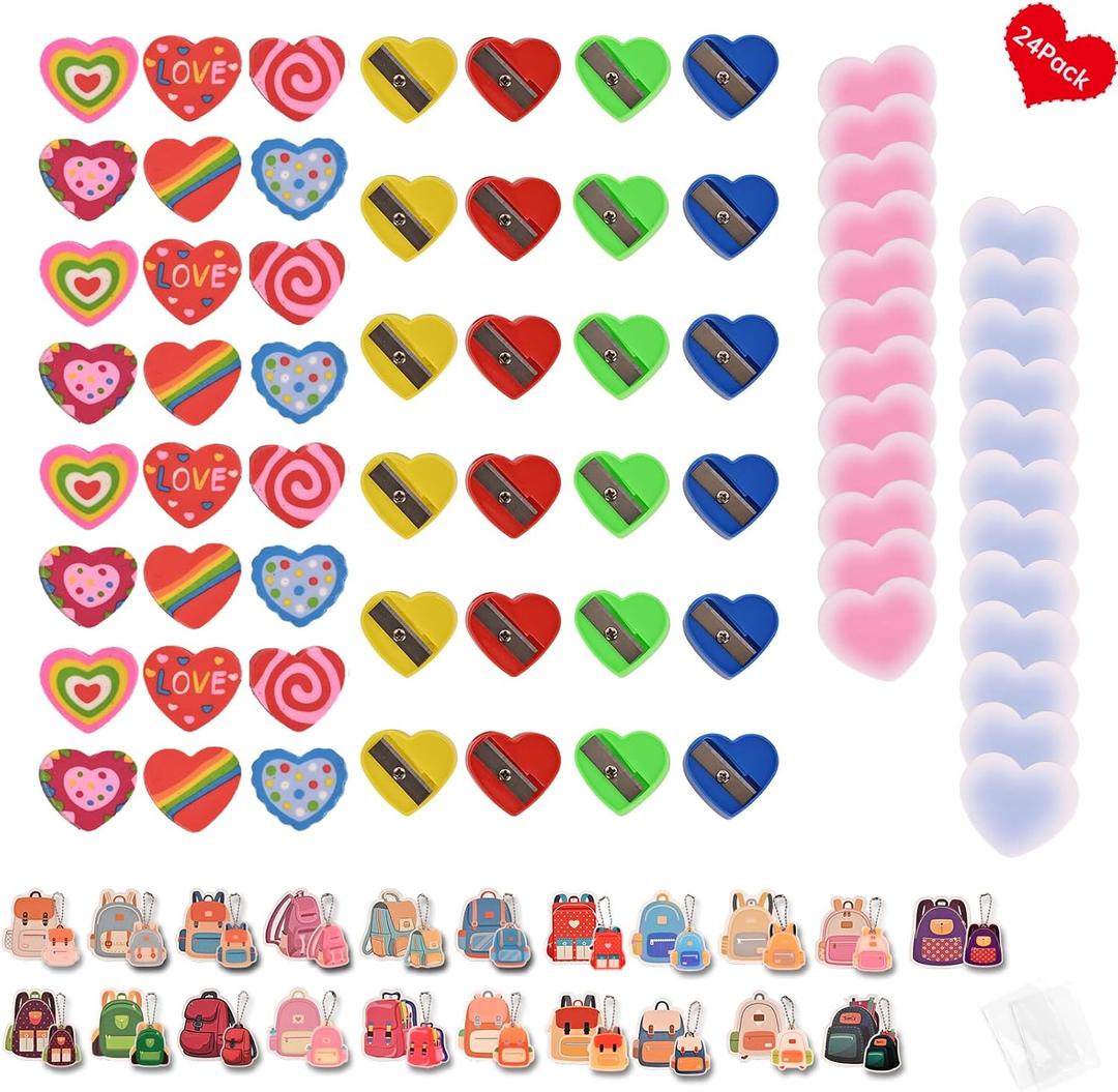 144Pcs 24 Pack Class Rewards for Kids Classroom,Easter Basket Stuffers,with Acrylic Keychain,Greeting Card,Post-it notes,Eraser,Pencil Sharpener,Packaging bag,Party Favor for Easter Gift Exchange