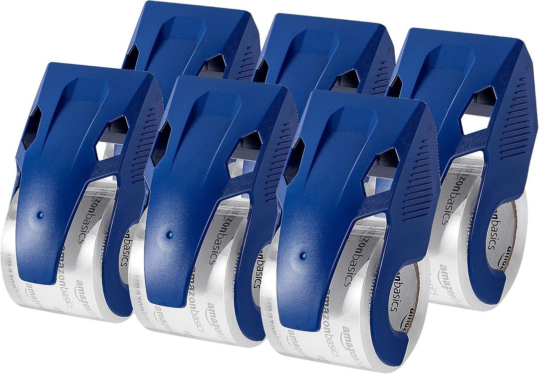 Amazon Basics Heavy Duty Packaging Tape with Dispenser for Shipping, Clear, Packing and Moving Supplies, 1.88" x 22.2 yds, 4.6 x 2.2 x 2.6 in, 6 count (Pack of 1) with Dispensers, Translucent