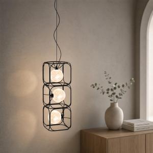 ziidoo Modern Globe Glass Pendant Light，3-Lights Ice Crystal Pattern Lampshade Ceiling Artistic Bedside Chandelier Adjustable Hanging Light Fixtures for Kitchen Island Living Dining Room Bedroom Bar, 9.8"L x 9.8"W x 25.6"H