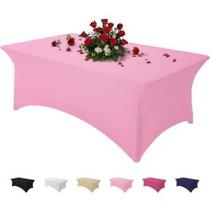 Table Cloth Pink 8FT Spandex Tablecloth for Rectangle Fitted Table Cloths Stretch Covers Washable Wrinkle Free Tablecloths for Festival Camping Picnic Wedding Party