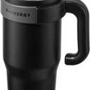 TKK 40 oz Insulated Tumblers with Handle and Straw, Stainless Steel Travel Mug with Ceramic Coating, Leak Proof Double Walled Iced Coffee Cup with Strainer for Hot & Cold Drinks, Black