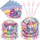 Ice Cream Drip Baseball Theme Party Decoration - 96Pcs Disposable Plates Napkins Forks Tableware Kit for Icecream Baseball Birthday Party Supplies, Serve 24 Guests