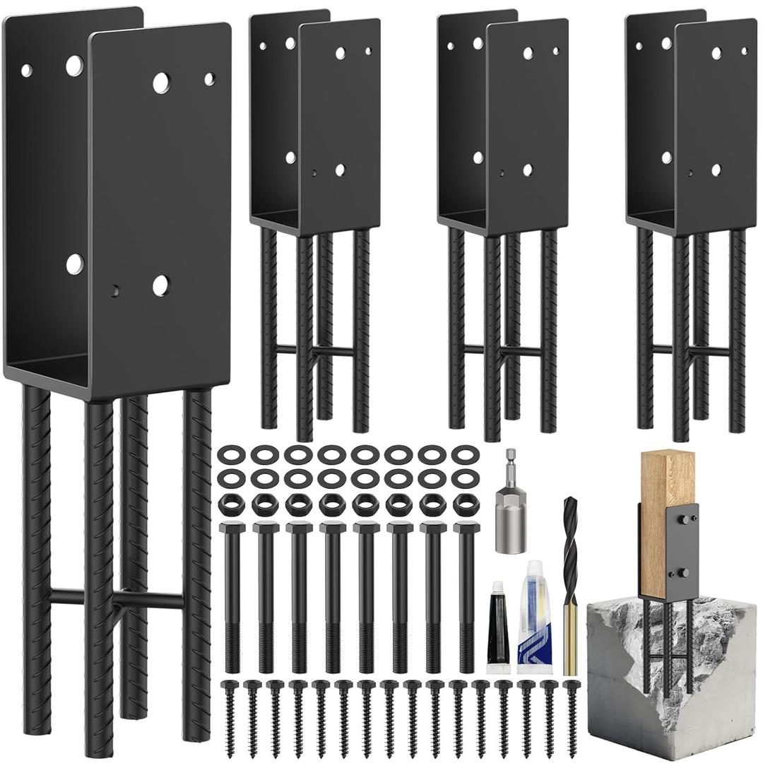 4 Pack Heavy Duty Stainless Steel U-Shaped Post Anchors 4"x4" Wet Concrete Fence Post Holder for Fence, Deck Railing, Pergola Wood Post Bracket Anchor Post Base for Concrete