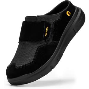 FitVille Diabetic Shoes for Men Wide Width Mens Diabetic Slippers Extra Wide Slip On Slippers for Swollen Feet Slip on shoes with Arch Support (Jet Black)