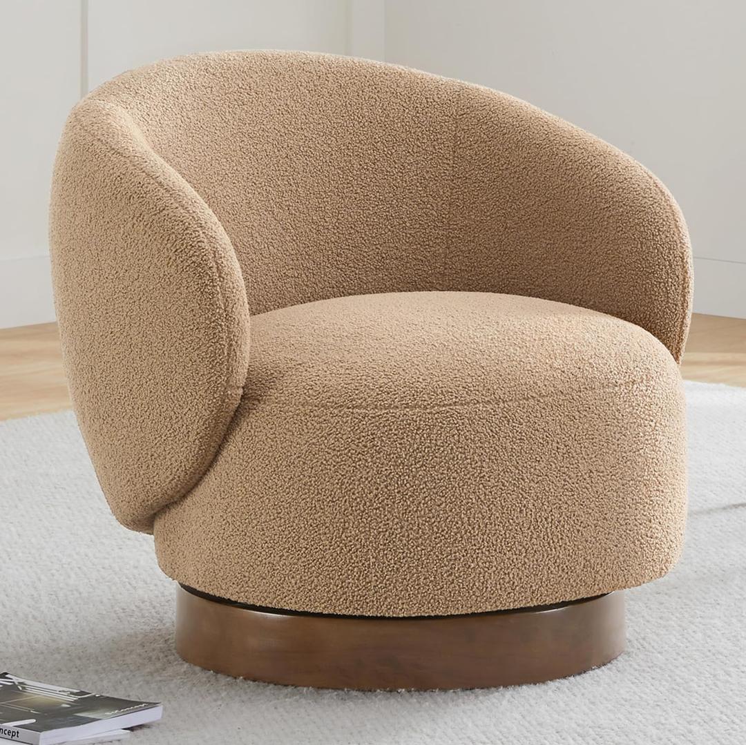 Swivel Accent Chair Round Barrel Armchair Upholstered Performance Fabric for Living Room Bedroom Waitingroom,1 Box,Sand