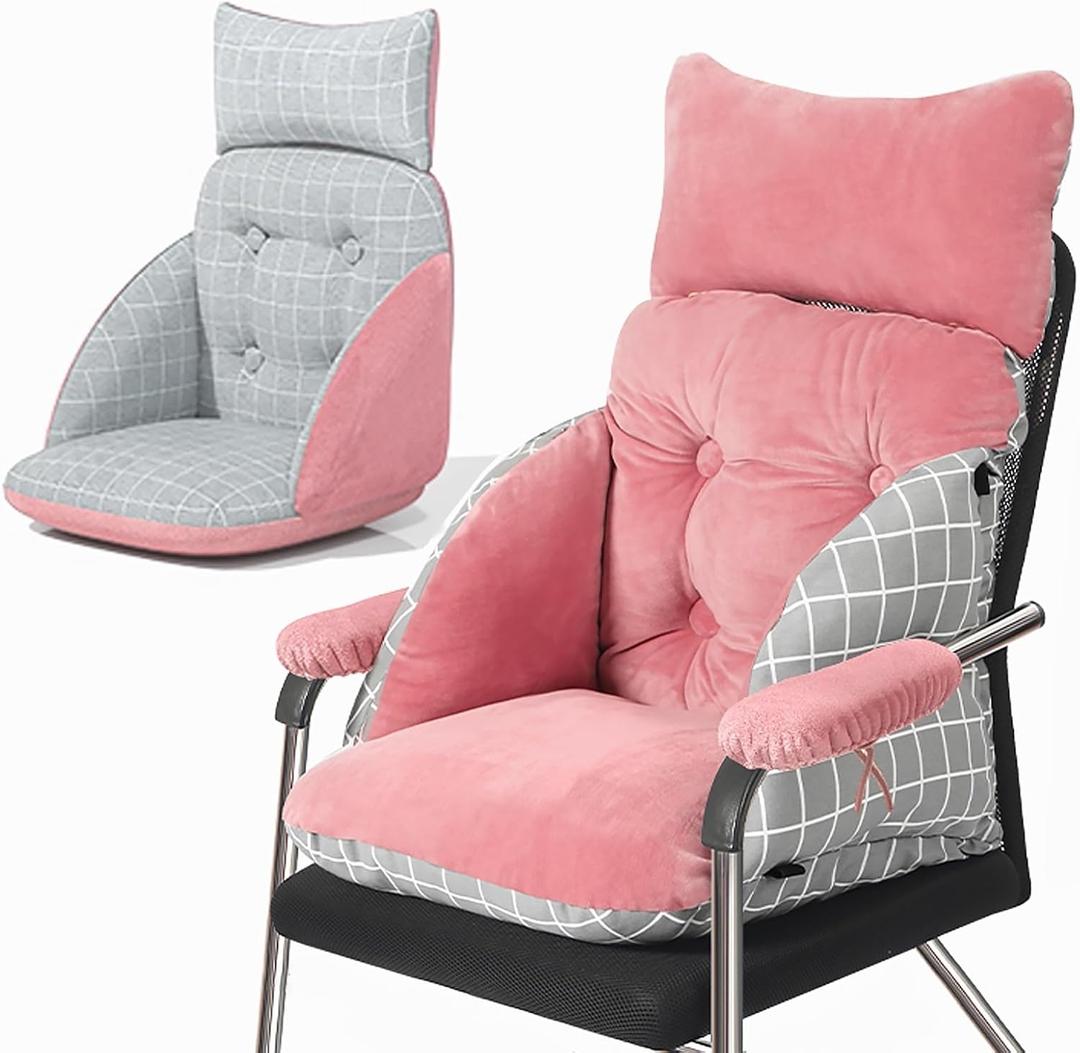 Ergonomic Office Chair Cushion Set with Neck Pillow - Double-Sided Breathable Mesh, Removable Washable Cover, Lumbar & Neck Pain Relief for Desk Chair, Dorm, Side Sleepers(Pink)