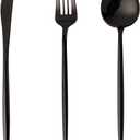 180PCS Black Plastic Silverware,Heavy Duty Disposable Utensils Include 60 Forks,60 Spoons and 60 Knives,Black Cutlery Plastic Silverware Sets for Party, Birthday,Wedding