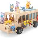 School Bus for Tonies Box 1/2 Organizer Shelf Storage, Wooden Bus Magnetic Storage Holder for Toniebox Player Tonies Figures Characters for Children, Display Collection 20~30 Tonie Box Characters