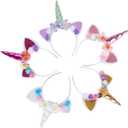 5PCS Glitter Unicorn Horn Headband, Flower Ears Unicorn Headbands for Girls, Birthday Unicorn Party Supplies, Cosplay Costume