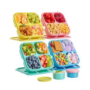 Canfanni 4 Pcs Snack Box Containers Set, Reusable 4 Compartment Lunchable Container with 2Pcs Sauce Containers, Stackable BPA-Free Bento Box for School, Work, Travel (4 Color)