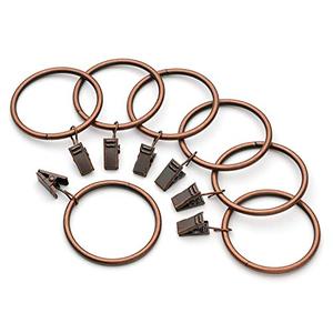 Jocon HD6063 Pack of 17 Drapery Curtain Rings with Clips, 2.5 Inch Inner Diameter (14, Antique Copper)