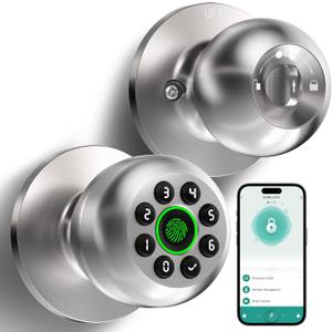 Fingerprint Door Lock, Smart Fingerprint Door Knob with Keypad, Biometric Door Lock with App Control, Auto Lock Door Lock with Code, Keyless Door Knob with Lock for Bedroom, Home,Office-Satin Nickel