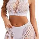 Avidlove Women Lingerie Fishnet Lingerie Set Two Piece Crop Top and Shorts Set, White