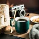 Stackable Coffee Mugs Set of 4 with Holder Spoons 11oz Ceramic Cappuccino Cups for Espresso Latte Tea Drinks, Dishwasher & Microwave Safe, Green