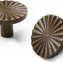 Antique Brass Cabinet Knobs 2 Pack Vintage Round Drawer Pulls for Dresser, Closet, Bathroom & Kitchen, Aged Finish Solid Brass Hardware with Screws for Cabinets & Furniture