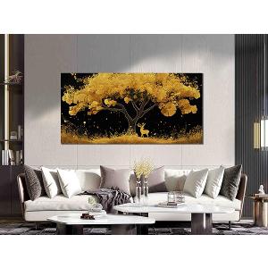 CIRABKY Black and Gold Tree Wall Art Living Room - Large Canvas Wall Art Bedroom - Home Office Decor Wall Size 29" x 59"