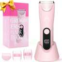 Bikini Trimmer for Women,Cordless Pubic Hair Trimmer,IPX7 Waterproof & LED Display Ladies Electric Razors Body Hair Trimmers for Underarm Leg Arm,Gifts Pink