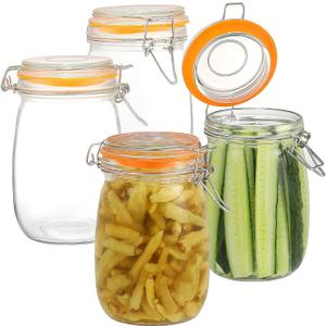 DANALLAN Wide Mouth Mason Jars, 4Pcs 32 oz Glass Jars with Airtight Lid Large Mason Canning Jars Clear Storage Canister Jars with Measurement Marks for Canning Flour Jam Jelly Coffee Sugar Beans