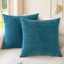 CaliTime Throw Pillow Covers Decorative 24 X 24 Inches Pack of 2 Cozy Chenille Cushion Cases for Couch Sofa Bed Living Room Home Ocean Blue