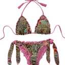 SOLY HUX Women's Floral Leopard Swimsuit Halter Triangle Tie Side String Bikini Set Two Piece Bathing Suit Beach Wear, XL