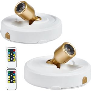Wireless Spotlight Battery Operated with Remote Control, 2-Pack Under Cabinet Closet Light with Timer Function for Under Counter, Shelf, Bookcase, Cabinet, Paintings, Pictures, Accent
