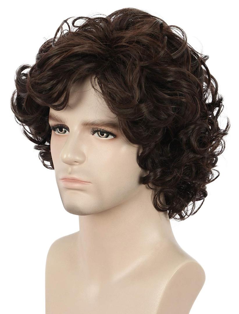 yuehong Mens Short Curly Brown Wig Anime Cosplay Wigs Halloween Cosplay Costume Hair Wig