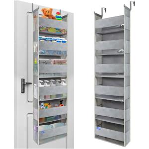Extra Large Over The Door Organizer Storage 6-Shelves and 12 Side Pockets, Heavy Duty Hanging Door Organizer for Closet Bathroom Bedroom Nursery Pantry, Grey