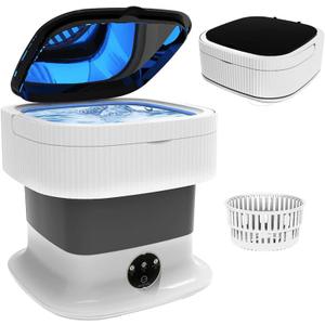 Portable Washing Machine, 15L Foldable Mini Washer & Spin Dryer, Collapible Compact Washer, Small Folding Laundry Washing Machine, Socks, Baby Clothes, Underwear, Dorm, Camping, Apartment, RV, Grey