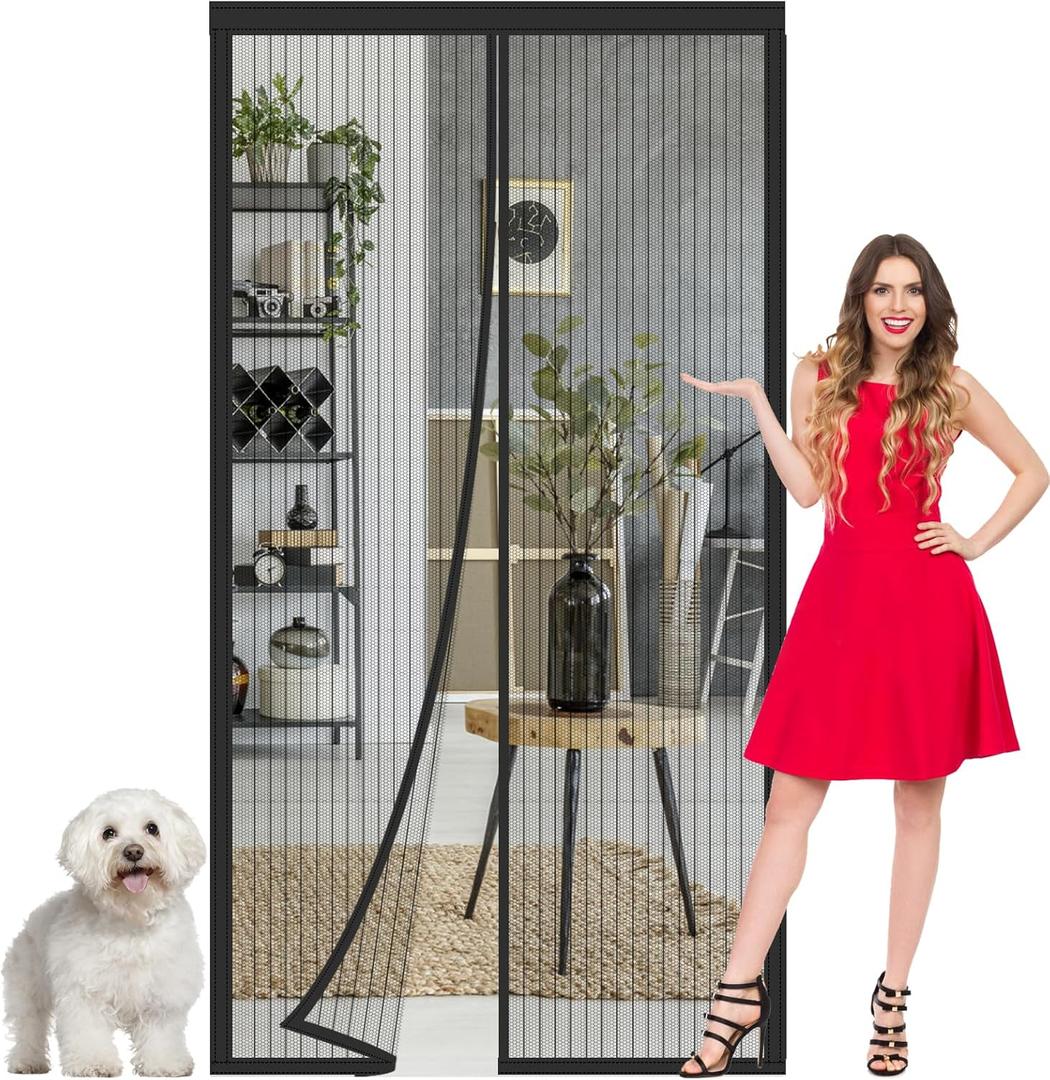 Magnetic Screen Door Mesh Fit 32x80 inch Door, Keeps Bugs Mosquito Out, Hands Free Heavy Duty Door Screen for Interior Sliding Door Patio, Screen Door Itself Size 34x82inch Black