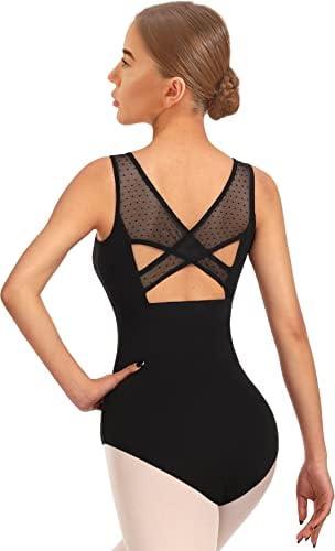 Women Ballet Lace Short Sleeve Dance Leotard Tank, Hollow Back Dancewear Size S