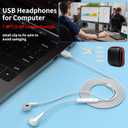 USB Earbuds for PC,Headphones with Microphone for Computer,Wired USB Headset with Mic Audio Control Noise Isolating Stereo Laptop Earphones for Dell for HP for Surface Switch Office Zoom Working White