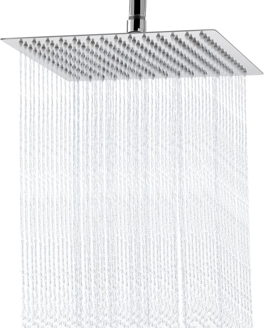 Rain Shower Head - 10 Inch High Pressure Shower Heads 304 Stainless Steel Ultra Thin Square Showerhead Pressure Boosting Design, Ceiling or Wall Mount