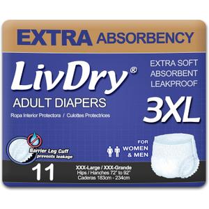 LivDry Adult Incontinence Underwear, Extra Absorbency Adult Diapers, Leak Protection (XXX-Large (11 Count))