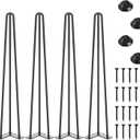 SMARTSTANDARD 28 Inch Hairpin Table Legs, 3 Steel Rods 1/2 Inch Pipe Diameter, 800lbs Load Capacity, Mid-Century Style for Coffee Table, Side Table, Night Stand (Black, 4PCS)