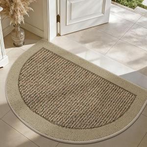 Half Circle Door Mat Indoor Entrance Welcome, Non-Slip Washable Doormat, Trap Dirt and Moisture, Low Profile Mats for Indoor Entry, 24"x36", Beige