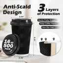 Lamosi 16 oz Disposable Coffee Cups with Lids, 500 Pack Insulated Hot Cups To Go Paper Coffee Cups with Lids and Straws, Corrugated Ripple Wall Cup for Hot Drink, Office, Coffee Bar (Black)