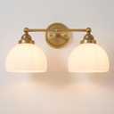 2-Lights Milk White Glass Wall Sconce Lighting Brass Finished, Double Arm Bathroom Vanity Light Fixture for Bedroom Living Room Dining Room Hallway (Antique)