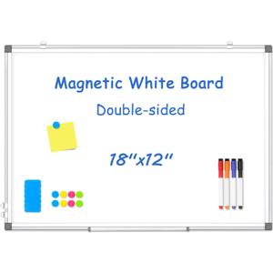 Double-Sided White Board Dry Erase Magnetic Whiteboard Wall 18x12 Silver