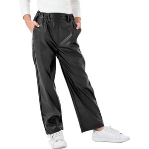 Rolanko Girls Faux Leather Pants Straight Wide Leg Streetwear Trousers for Kids Pants High Waist (Matte Black, 8-10)