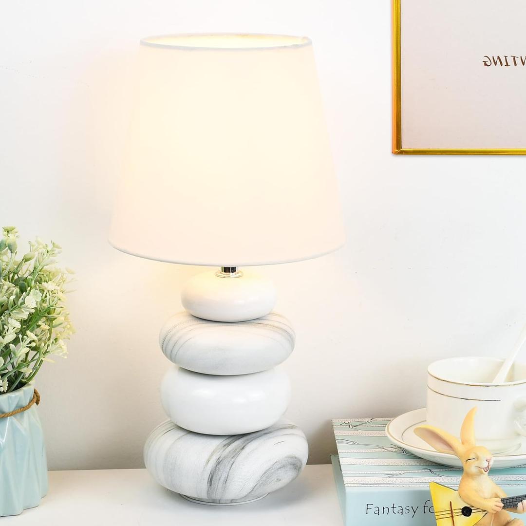 Ange Light Marble Small Table Lamp for Living Room as Bedside Table Lamp for Bedroom, Modern Ceramic Kids Night Table Lamp,6.5H12.44IN,Bulb Excluded
