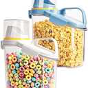 Cereal Containers Storage Small Food Storage Containers with Pour Spout, Measuring Cup for Rice Flour Sugar Dog Cat Dry Food Dispenser Plastic Kitchen Airtight Canister 1.8L BPA Free ((2pcs-Small ) White-Blue-1800ml)