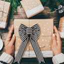 WILLBOND 6 Pcs Christmas Buffalo Plaid Bow Black and White Stripe Wreath Bow Xmas Garland for Christmas Tree Home Crafts Decoration Supplies 6 x 12 Inches(Black and White)