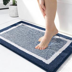 OLANLY Bathroom Rugs 24x16, Extra Soft and Absorbent Microfiber Bath Mat, Non-Slip, Machine Washable, Quick Dry Shaggy Bath Carpet, Suitable for Bathroom Floor, Tub, Shower (Small, Navy)