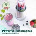 BELLA (13330) Personal Size Rocket Blender, Perfect for Smoothies & Healthy Drinks, Grinding, Chopping & Food Prep, 12 Piece Set, Stainless Steel/Chrome (1.7 Cup)