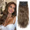 4PCS Clip in Hair Extensions Natural Soft Synthetic Hairpieces for Women Honey Blonde Mixed Chestnut Brown Extensins for Women (Honey Blonde Mixed Chestnut Brown)