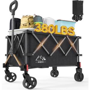 NWH Collapsible Wagon, 380lbs Heavy Duty Folding Wagons Carts with Wheels Foldable, Utility Cart with All-Terrain Wheels for Beach Outdoor Grocery Camping Garden